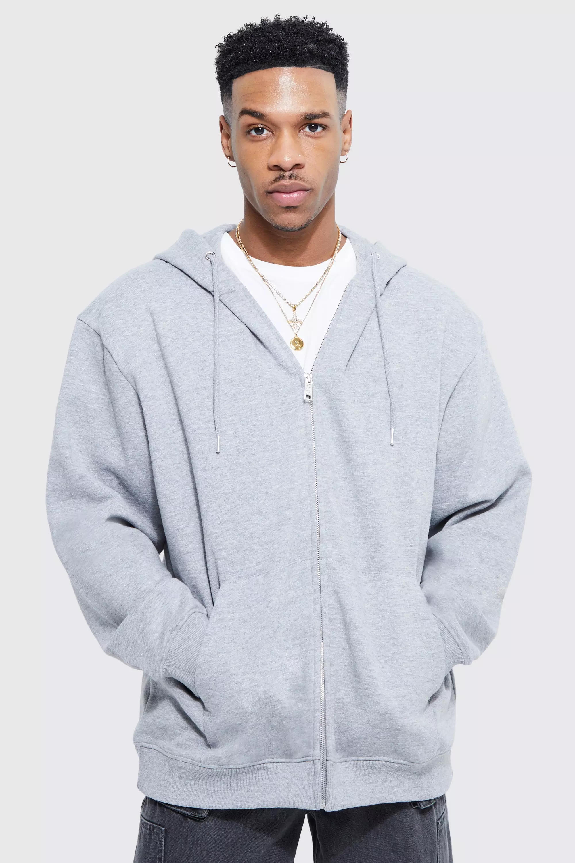 Oversized Zip Through Hoodie | boohooMAN USA